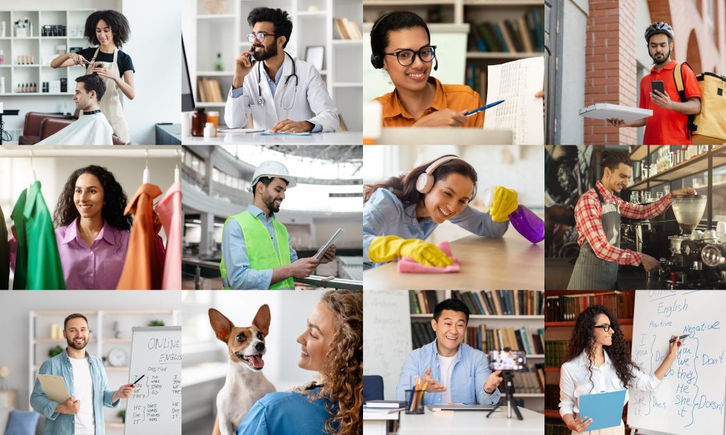 Diverse group of professionals working in various industries